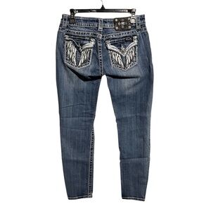 Miss Me Signature Skinny Jeans Angel Wings Feathers Back Flap Pockets Size 29